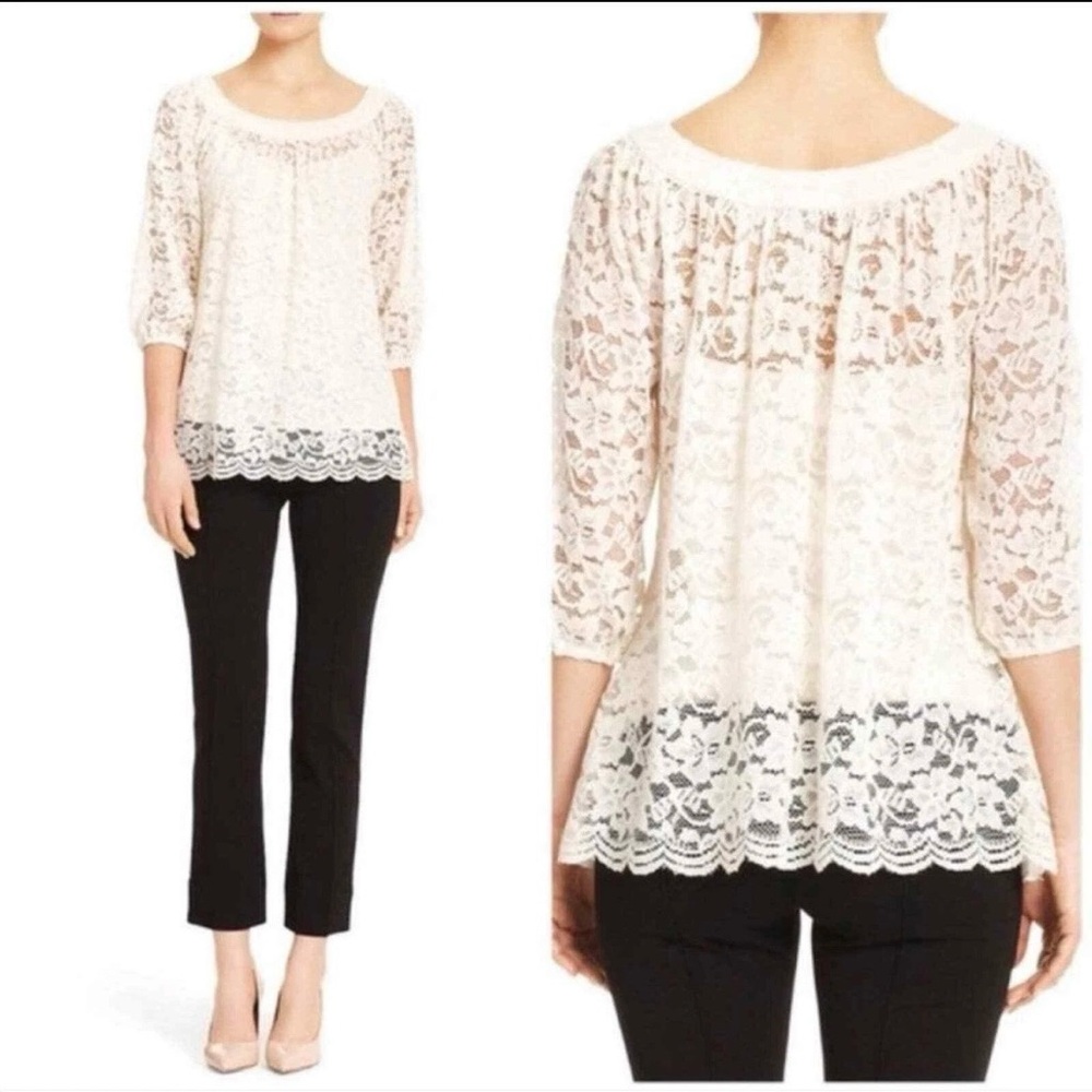 Diane Von Furstenberg Elisabetta Lace Tunic Blouse Cream Size 10